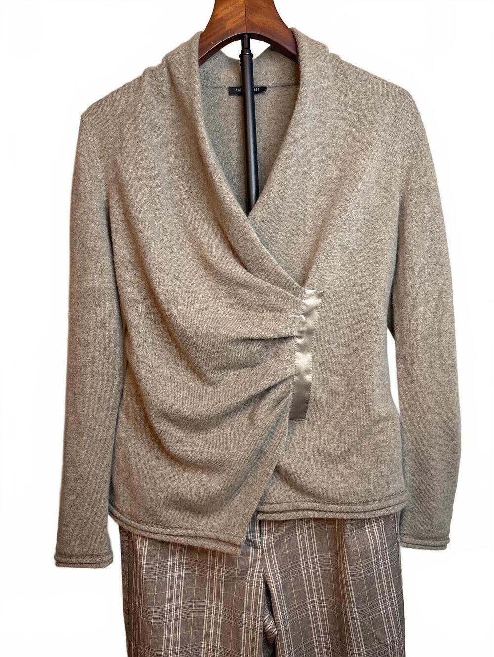 Lafayette 148 New York Cashmere Wrap Sweater with Satin Detail S